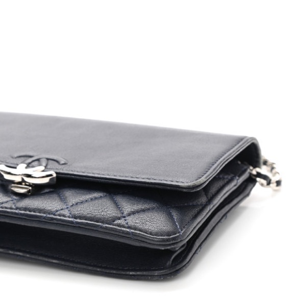 CHANEL Grained Calfskin Quilted CC Box Wallet On Chain WOC Navy - Picture 10 of 13